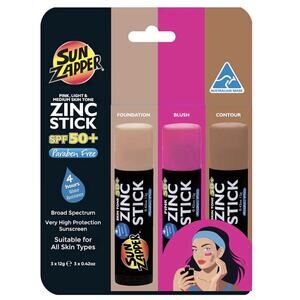 Sun Zapper Zinc Stick SPF 50+ Tinted Sunscreen 3 Pack Light Pink Contour